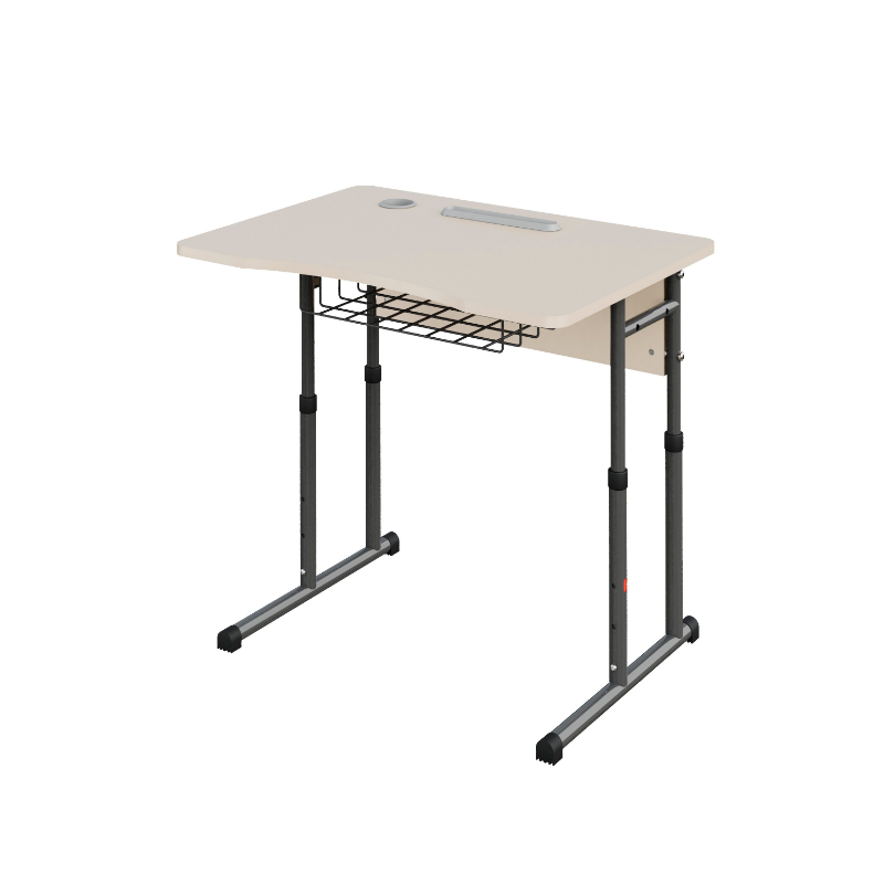 Стіл учнівський одномісний прямокутний з полицею сіткою з пеналом та стаканом №4-7 на лижі (7787) МЕБЛІ ТЕХНОСТИЛЬ